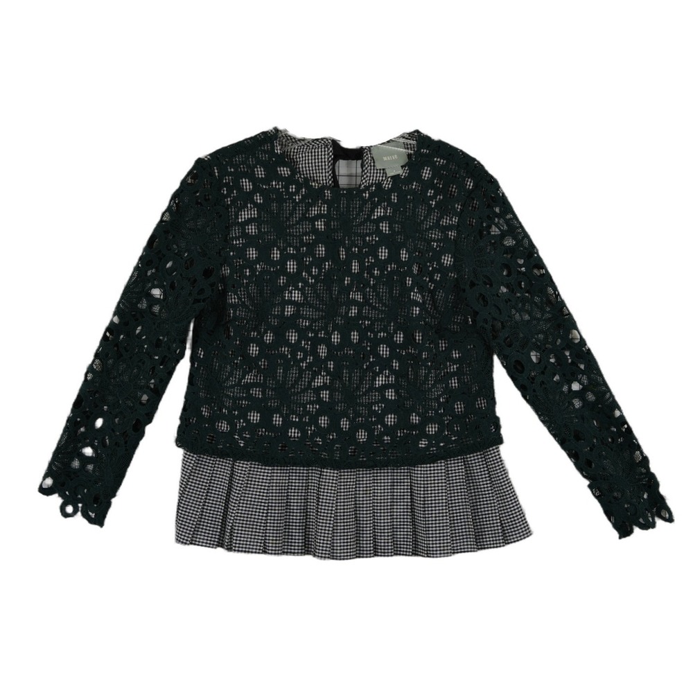 Maeve Anthropologie Gingham Lace Top Blouse Women's‎ Size Small Green Eyelet